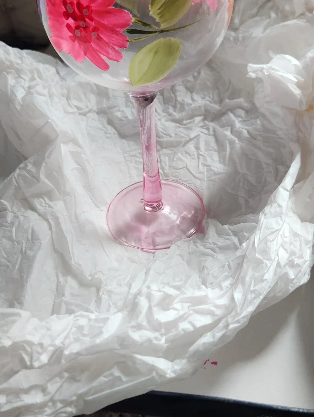 Hand-Painted Pink Stem Wine Glasses (Plus 1 Free), Floral & Butterfly Design